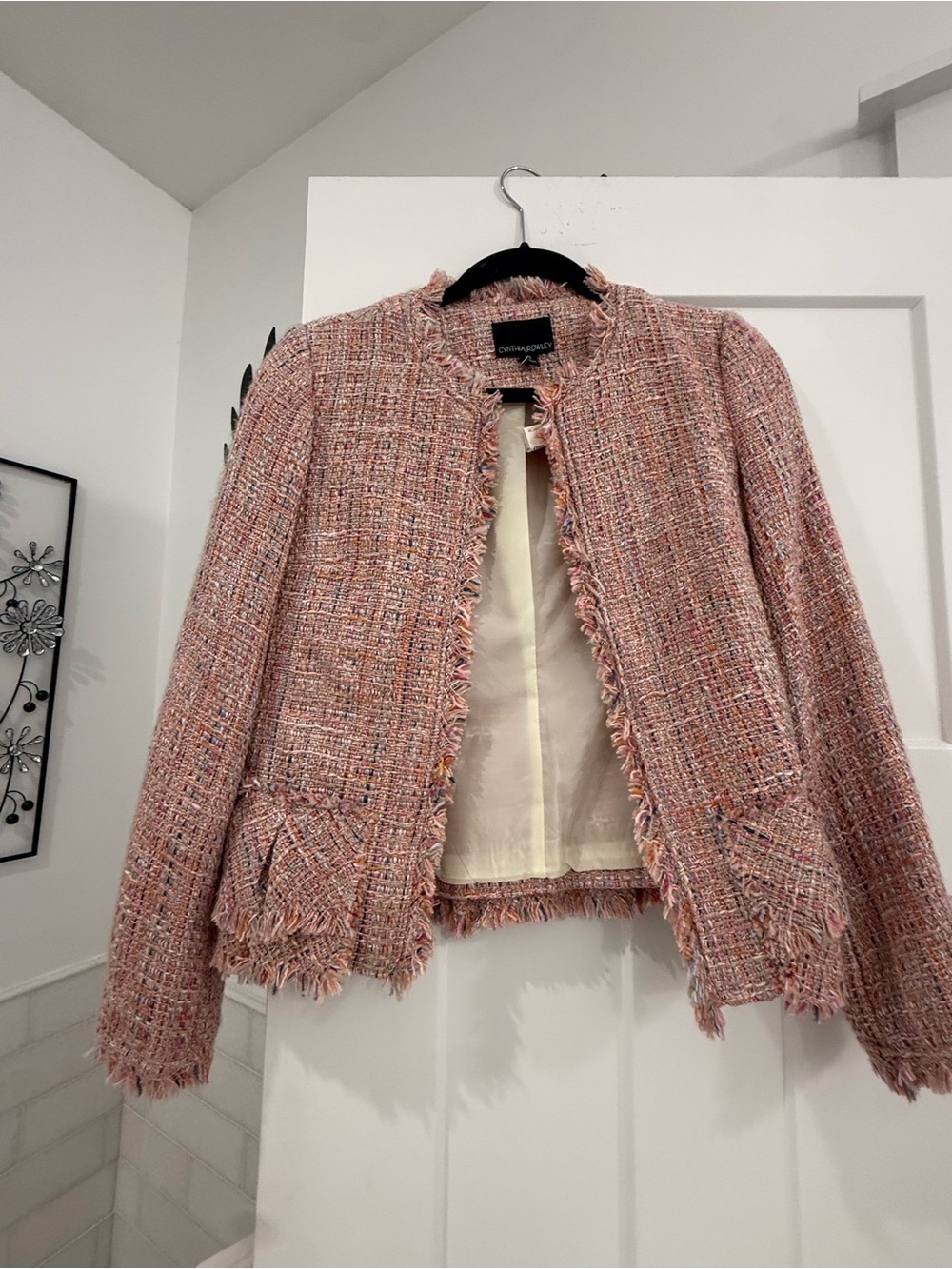 Cynthia Rowley Pink Tweed Fringe Blazer